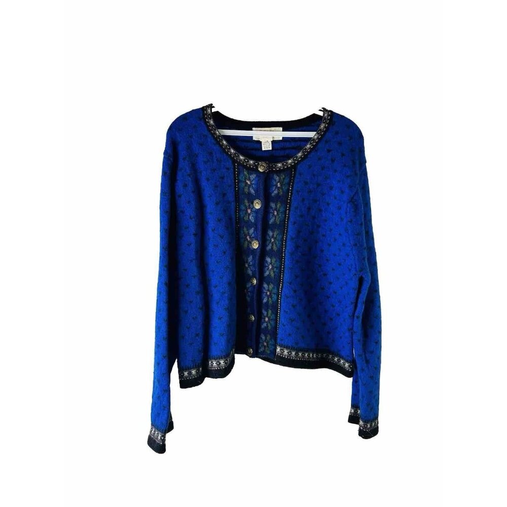 VTG 90s Worsted Wool Birds Eye Knit Floral Cardigan Jumper Sweater